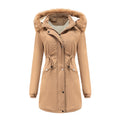 Damen modische Funktionsjacke mit abnehmbarer Kapuze und kuscheligem Kunstfell
