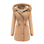 Damen modische Funktionsjacke mit abnehmbarer Kapuze und kuscheligem Kunstfell