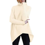 Damen gemütlicher Rollkragenpullover mit strukturiertem Design und asymmetrischem Schnitt R&B