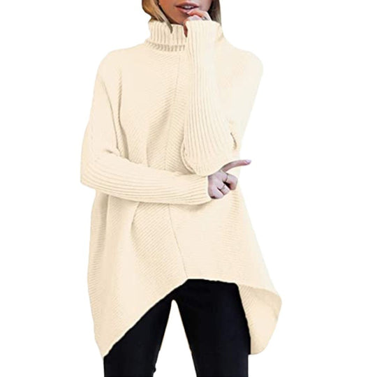 Damen gemütlicher Rollkragenpullover mit strukturiertem Design und asymmetrischem Schnitt R&B