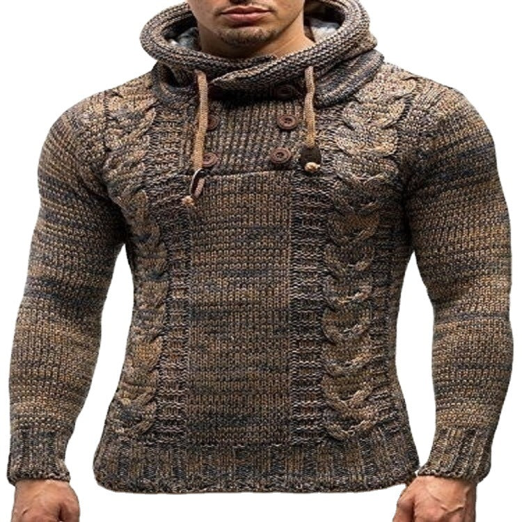 Herren Strickpullover mit hochschließendem Kragen und markantem Zopfmuster R&B