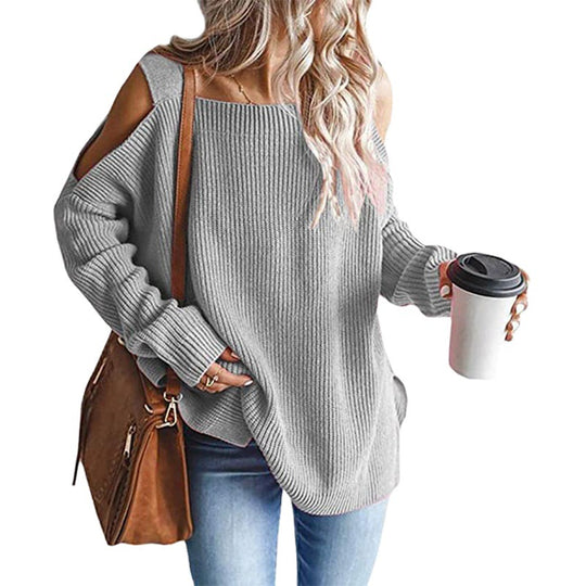 Damen schulterfreier Grobstrickpullover R&B