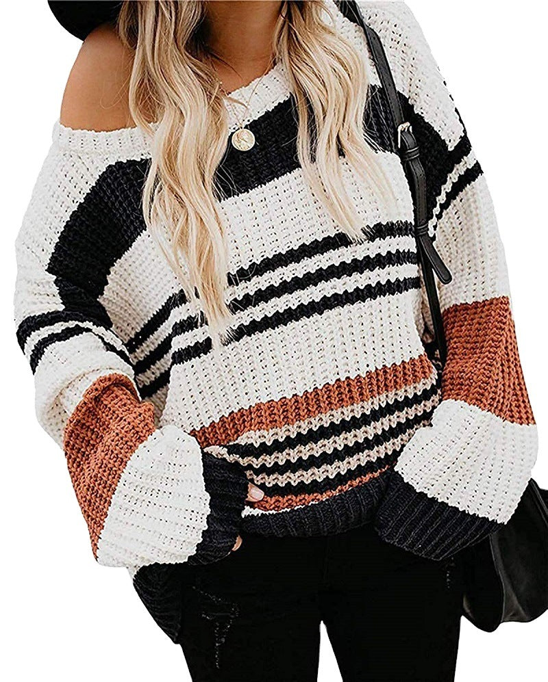 Damen Grobstrickpullover mit vielseitigem Streifenmuster