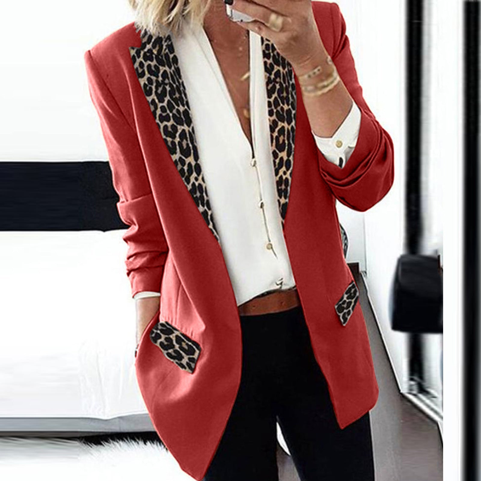Damen Blazer mit modischen Leopardenapplikationen R&B