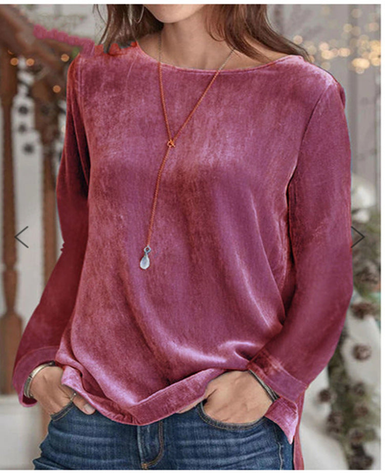 Damen Langarmbluse mit weichem Fleece und modischem Rundhalsausschnitt R&B