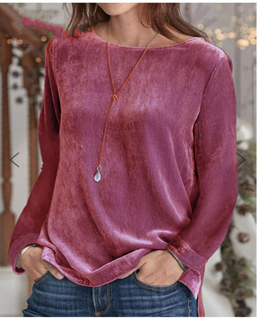 Damen Langarmbluse mit weichem Fleece und modischem Rundhalsausschnitt R&B