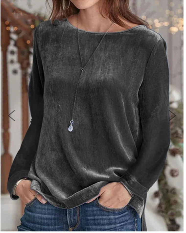 Damen Langarmbluse mit weichem Fleece und modischem Rundhalsausschnitt R&B