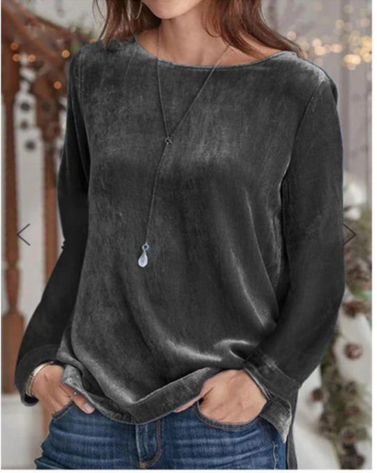 Damen Langarmbluse mit weichem Fleece und modischem Rundhalsausschnitt R&B