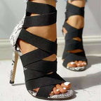 Damen elegante High Heel Sandalen mit kunstvollem Kreuzriemen-Design R&B