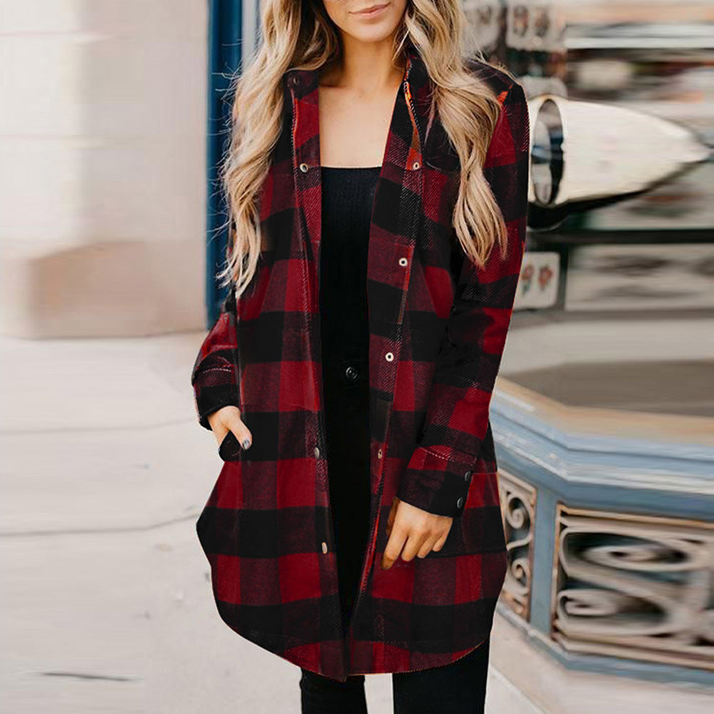 Damen Karierte Overshirtjacke aus weichem Stoff R&B