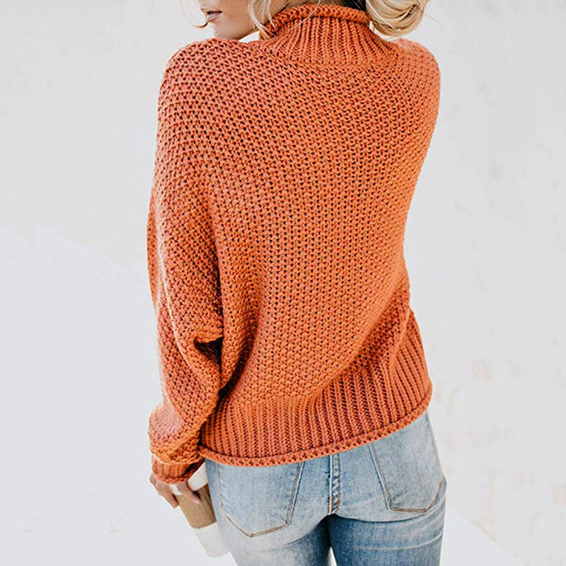 Damen Grobstrickpullover mit hohem Kragen und weitem Schnitt R&B