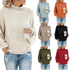 Damen Grobstrickpullover mit hohem Kragen und weitem Schnitt R&B