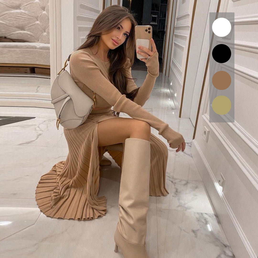 Damen Set aus verkürztem Pullover und Faltenrock R&B