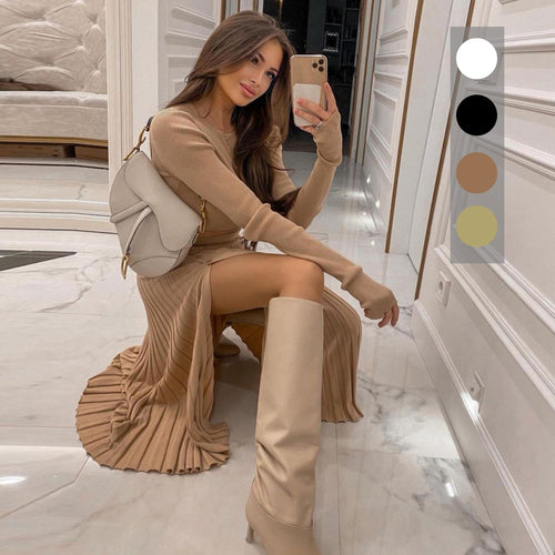 Damen Set aus verkürztem Pullover und Faltenrock R&B