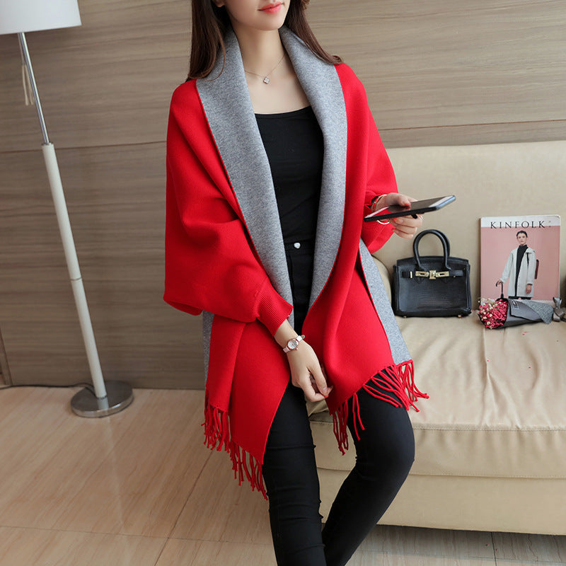 Damen eleganter Schal mit Fransen und kontrastierenden Farbdetails R&B