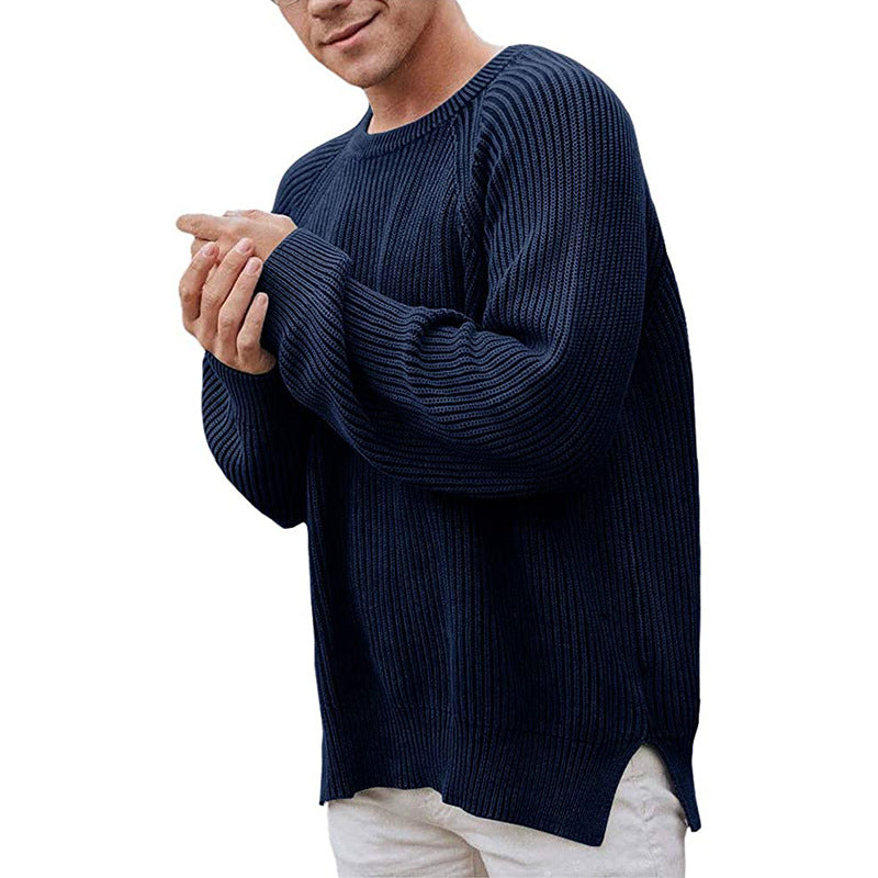Herren lässiger Strickpullover mit Rippenstruktur und bequemer Passform R&B