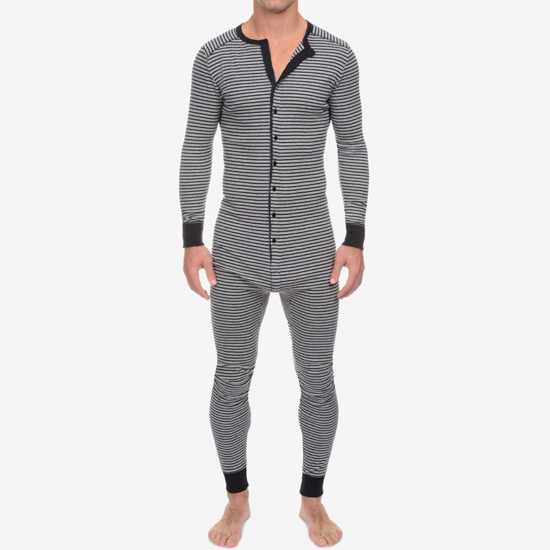 Herren Langarm Schlafanzugset mit komfortablem Knopfdesign R&B