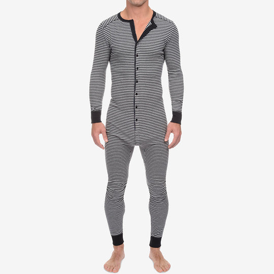 Herren Langarm Schlafanzugset mit komfortablem Knopfdesign R&B