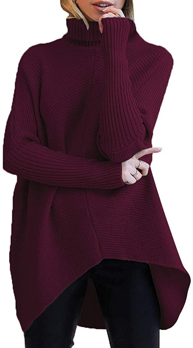 Damen gemütlicher Rollkragenpullover mit strukturiertem Design und asymmetrischem Schnitt R&B