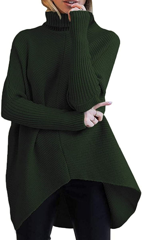 Damen gemütlicher Rollkragenpullover mit strukturiertem Design und asymmetrischem Schnitt R&B