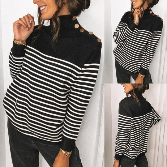 Damen Oversized Strickpullover mit Stehkragen und Knopfdetails R&B