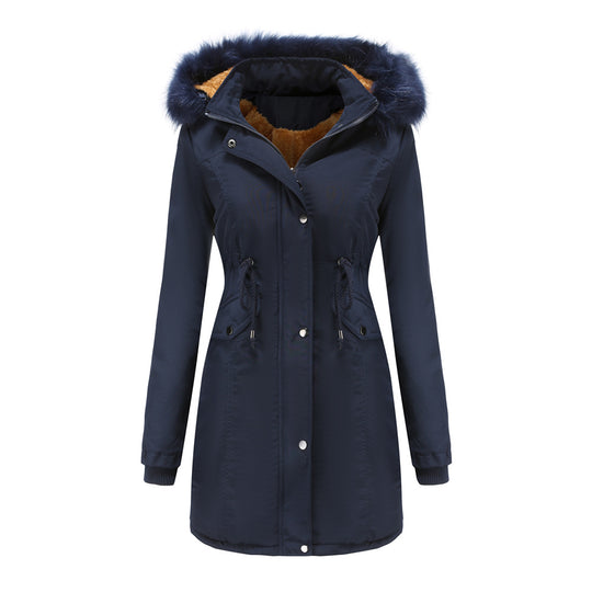 Damen modische Funktionsjacke mit abnehmbarer Kapuze und kuscheligem Kunstfell R&B