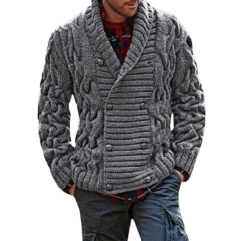 Herren Strickjacke mit doppelter Knopfleiste und kreativem Zopfmuster R&B
