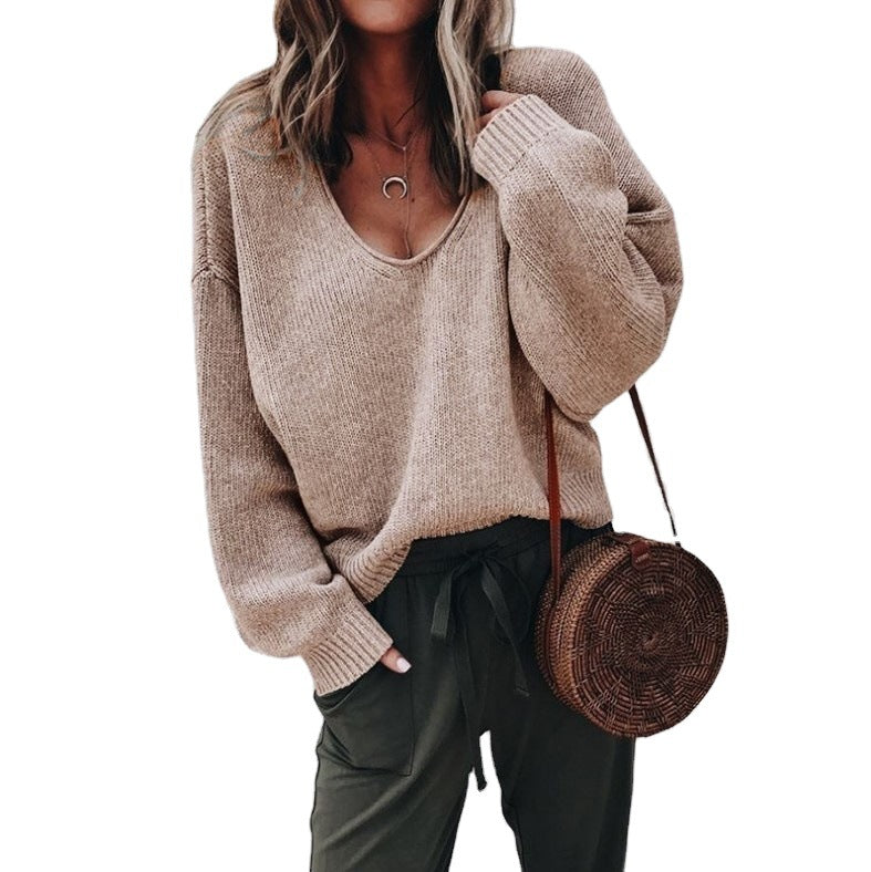 Damen V-Ausschnitt Grobstrickpullover mit überschnittenen Schultern R&B