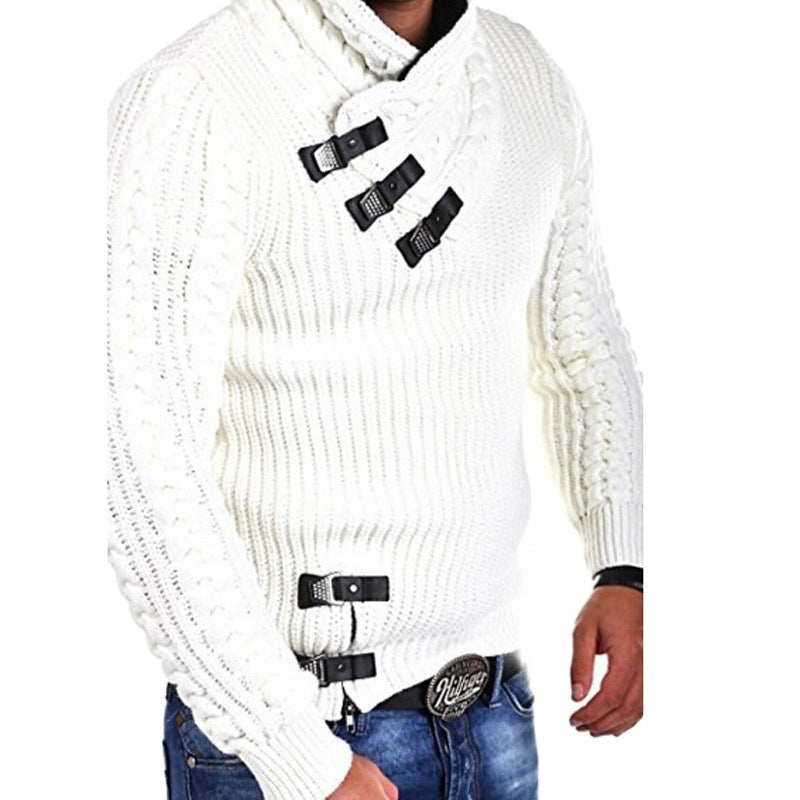 Herren Strickpullover mit innovativem Schalkragen und exklusiven Knopfdetails R&B