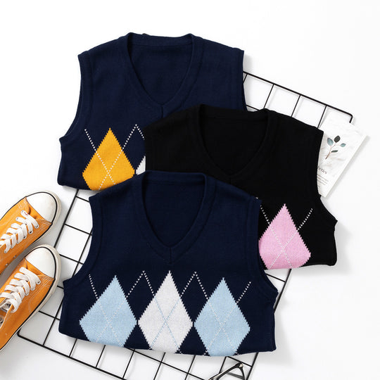 Damen Strickwesten mit modernem Rautenmuster R&B