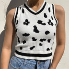 Damen süßes Strick-Crop-Top mit verspieltem Leopardenmuster R&B
