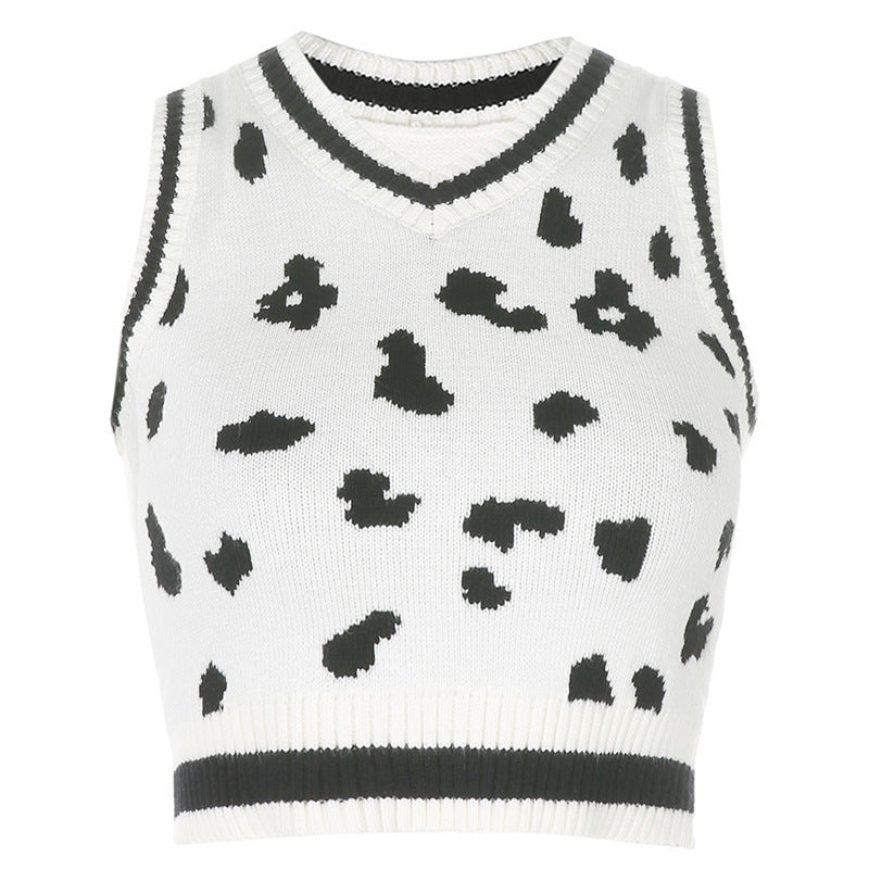 Damen süßes Strick-Crop-Top mit verspieltem Leopardenmuster R&B