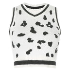 Damen süßes Strick-Crop-Top mit verspieltem Leopardenmuster R&B