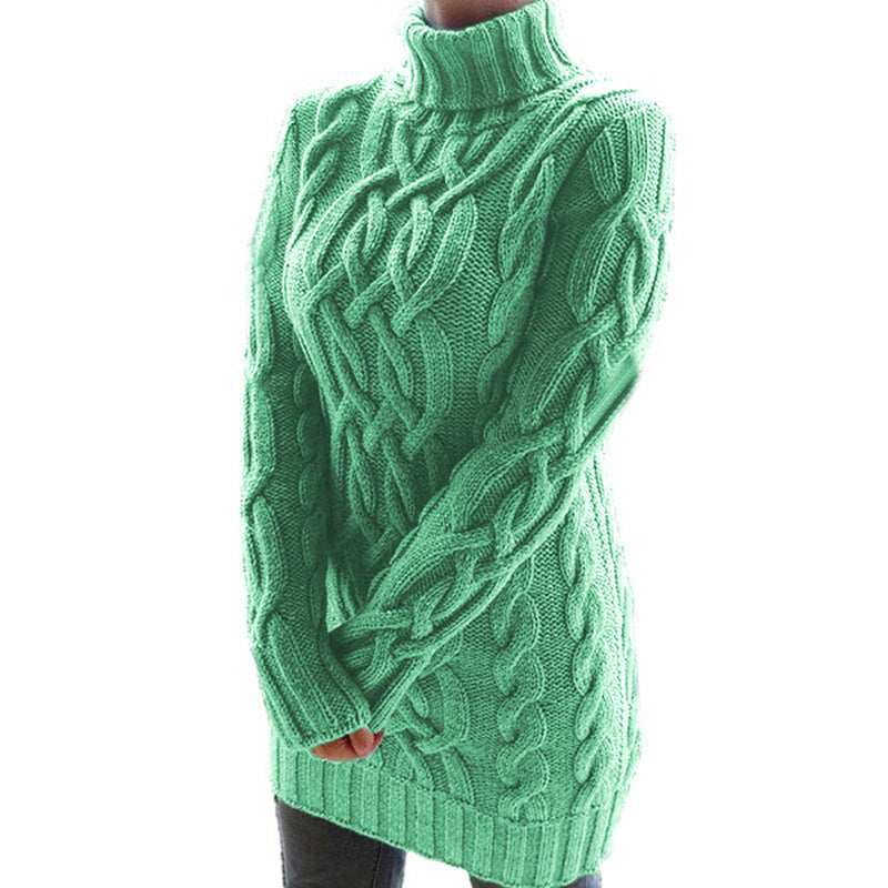Damen Strickpullover mit Rollkragen und Zopf-Muster R&B