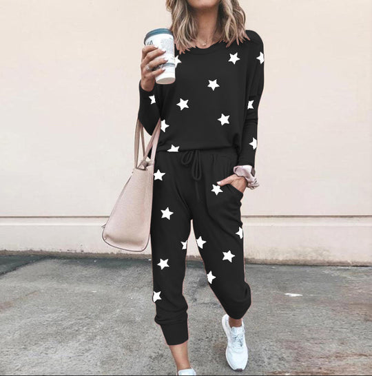 Damen Sweatpants-Set mit Sternen-Print und elastischem Bund R&B