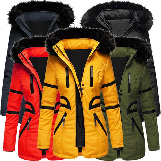 Damen isolierte Parkajacke mit abnehmbarem Kunstfellkragen und vielseitigen Taschen R&B