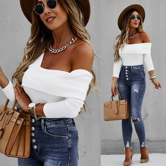 Damen Off-Shoulder Langarmoberteil mit figurbetonter Silhouette R&B