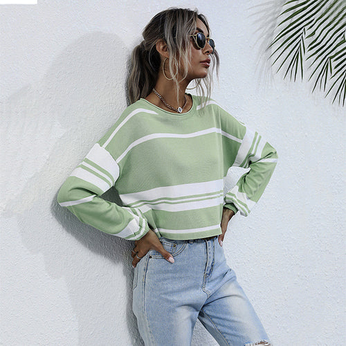 Damen lässiger Sweatshirt mit stylischen Rüschendetails und Streifenmuster R&B