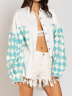 R&B | Geometrische Rohsaum Denimjacke
