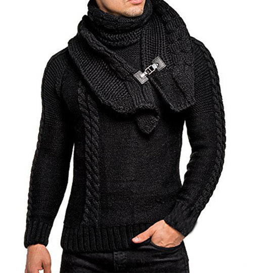 Herren Grobstrickpullover mit praktischem Schal R&B