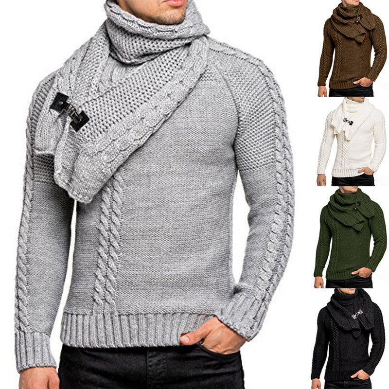 Herren Grobstrickpullover mit praktischem Schal R&B