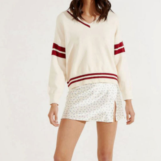 Damen sportlicher V-Ausschnitt Pullover mit Streifen R&B