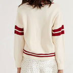 Damen sportlicher V-Ausschnitt Pullover mit Streifen EB
