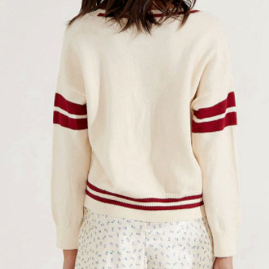 Damen sportlicher V-Ausschnitt Pullover mit Streifen R&B