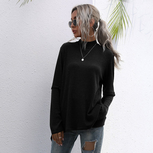 Damen lässiges Strickoberteil mit hohem Kragen und angeschnittenen Ärmeln R&B