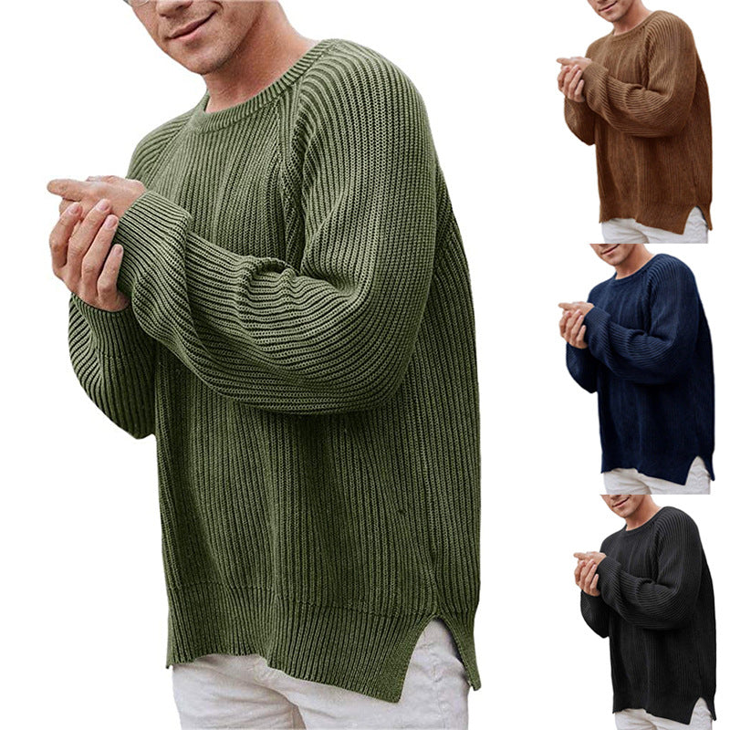Herren lässiger Strickpullover mit Rippenstruktur und bequemer Passform R&B