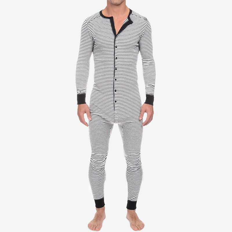 Herren Langarm Schlafanzugset mit komfortablem Knopfdesign R&B