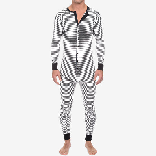 Herren Langarm Schlafanzugset mit komfortablem Knopfdesign R&B