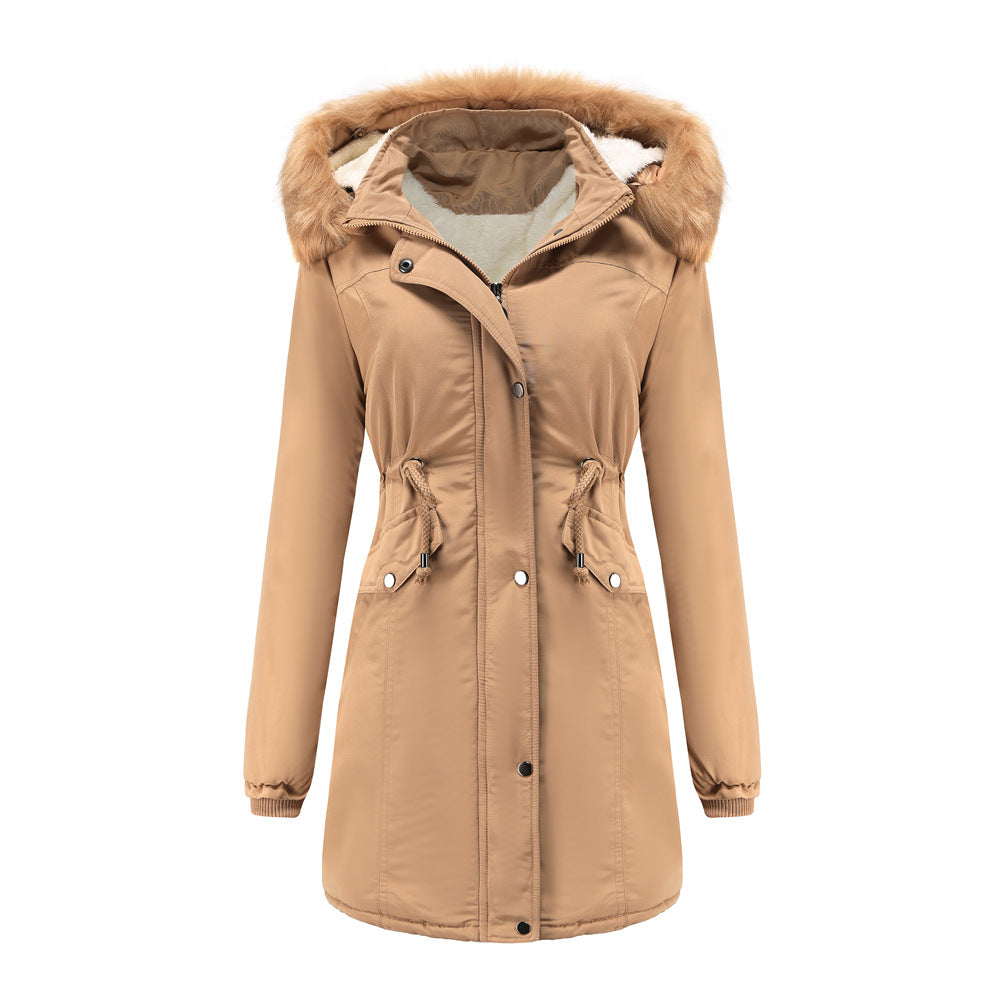 Damen modische Funktionsjacke mit abnehmbarer Kapuze und kuscheligem Kunstfell R&B