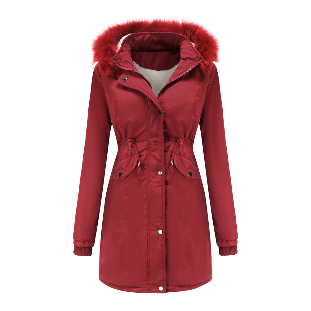Damen modische Funktionsjacke mit abnehmbarer Kapuze und kuscheligem Kunstfell R&B